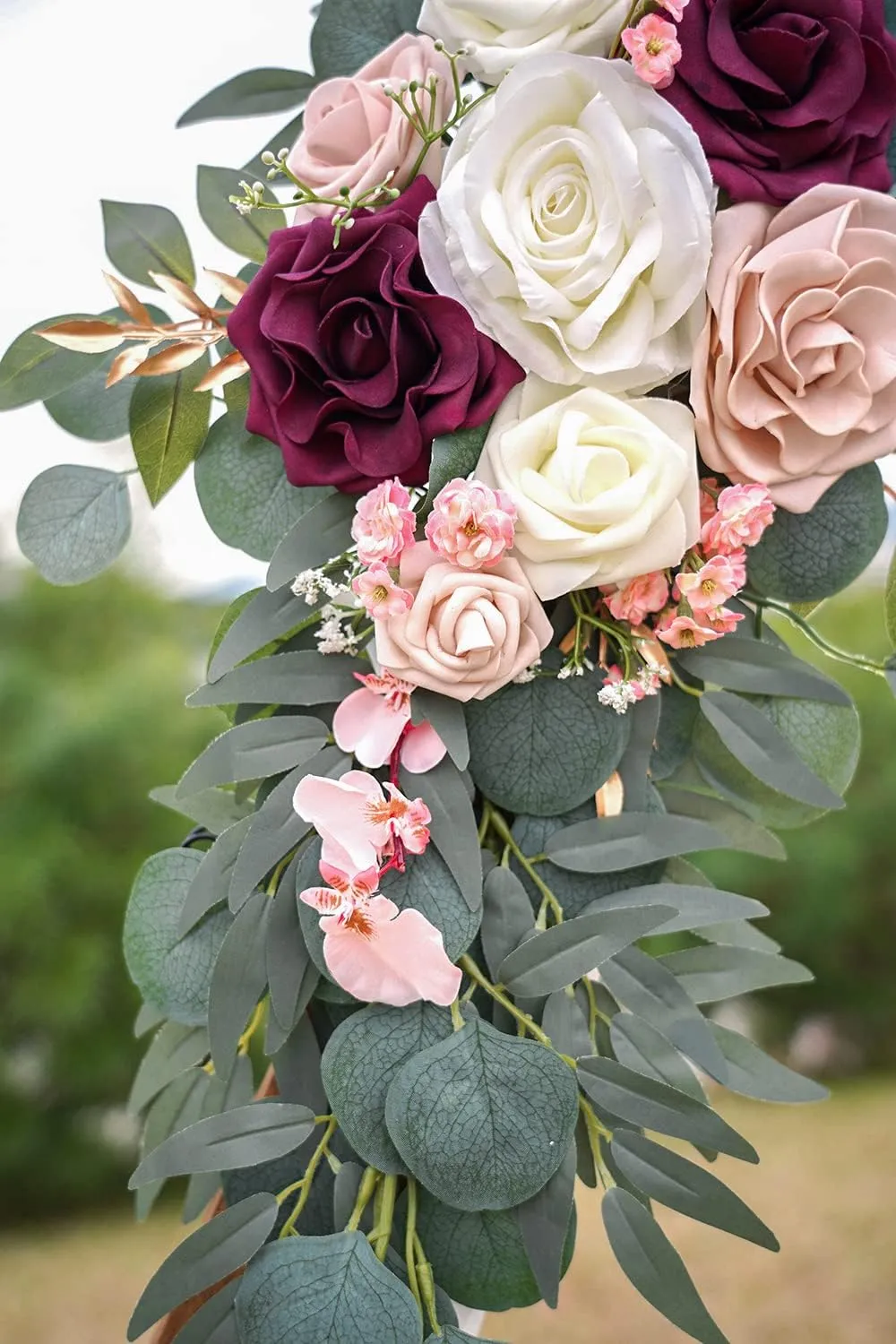Ponatia Wedding Arch Flowers (Pack of 2), Artificial Burgundy & Nude & Ivory Wedding Flowers for Welcome Signs and Ceremony Reception