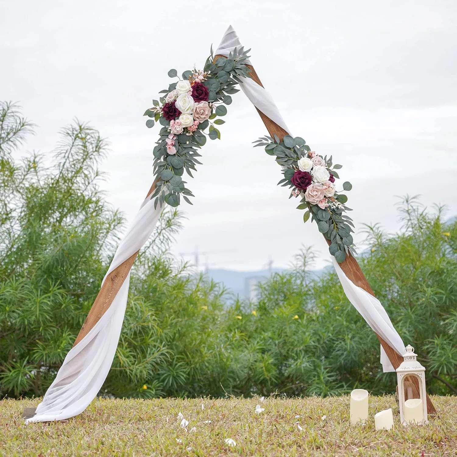 Ponatia Wedding Arch Flowers (Pack of 2), Artificial Burgundy & Nude & Ivory Wedding Flowers for Welcome Signs and Ceremony Reception