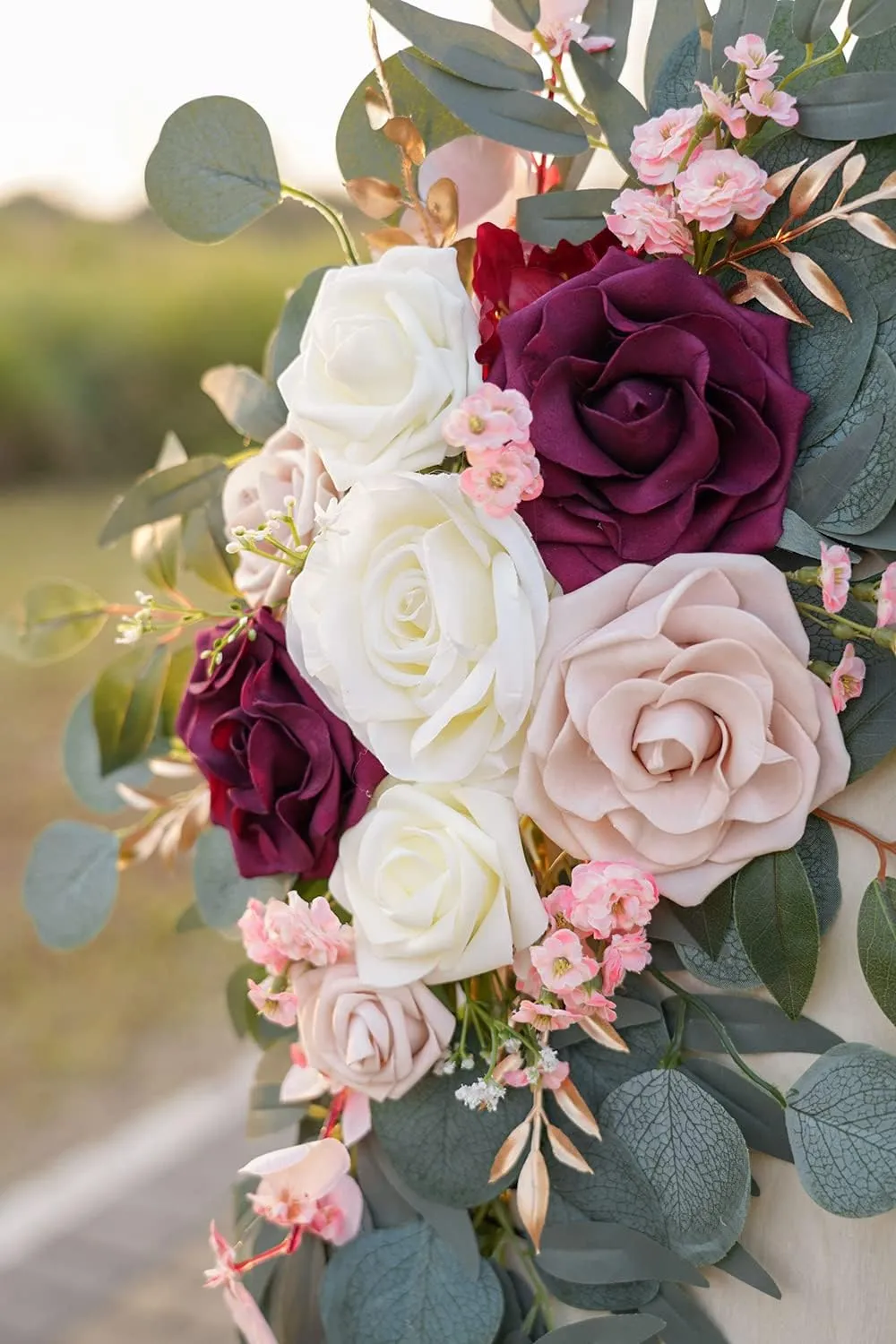 Ponatia Wedding Arch Flowers (Pack of 2), Artificial Burgundy & Nude & Ivory Wedding Flowers for Welcome Signs and Ceremony Reception