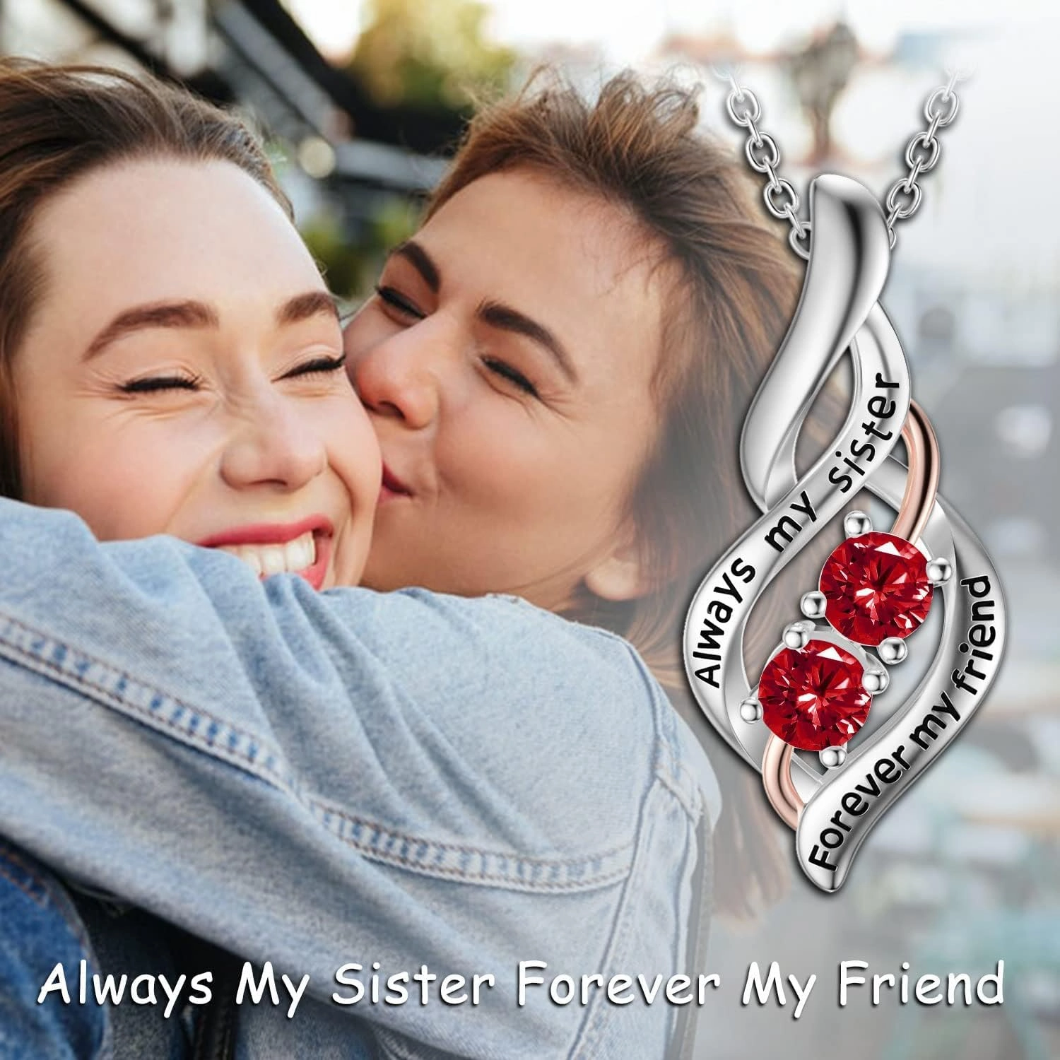 POPKIMI Gifts for Sister Sister Necklace Sterling Silver Fashion Jewelry Gifts for Women Friend Female Friendship Lasts Forever