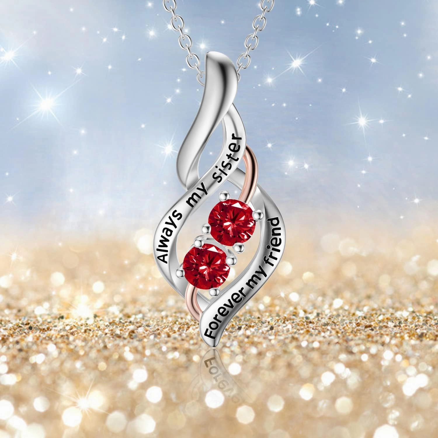 POPKIMI Gifts for Sister Sister Necklace Sterling Silver Fashion Jewelry Gifts for Women Friend Female Friendship Lasts Forever