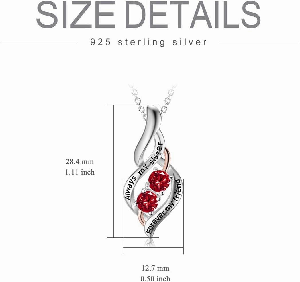 POPKIMI Gifts for Sister Sister Necklace Sterling Silver Fashion Jewelry Gifts for Women Friend Female Friendship Lasts Forever