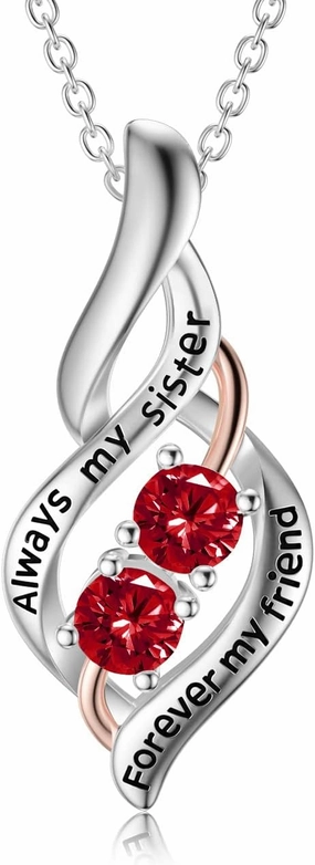 POPKIMI Gifts for Sister Sister Necklace Sterling Silver Fashion Jewelry Gifts for Women Friend Female Friendship Lasts Forever