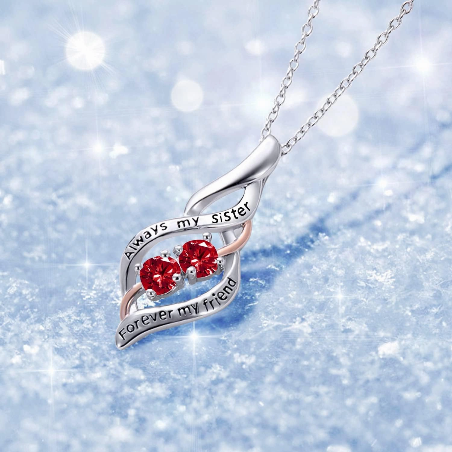 POPKIMI Gifts for Sister Sister Necklace Sterling Silver Fashion Jewelry Gifts for Women Friend Female Friendship Lasts Forever