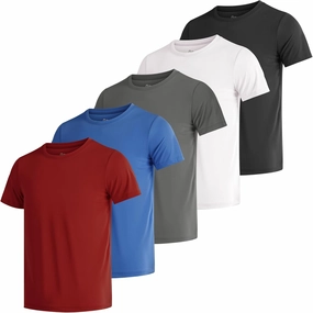 Poroka 5 Pack UPF 50  Youth Boy Lightweight Mesh Quick Dry Athletic Performance T-Shirt Moisture Wicking Active Workout Shirt