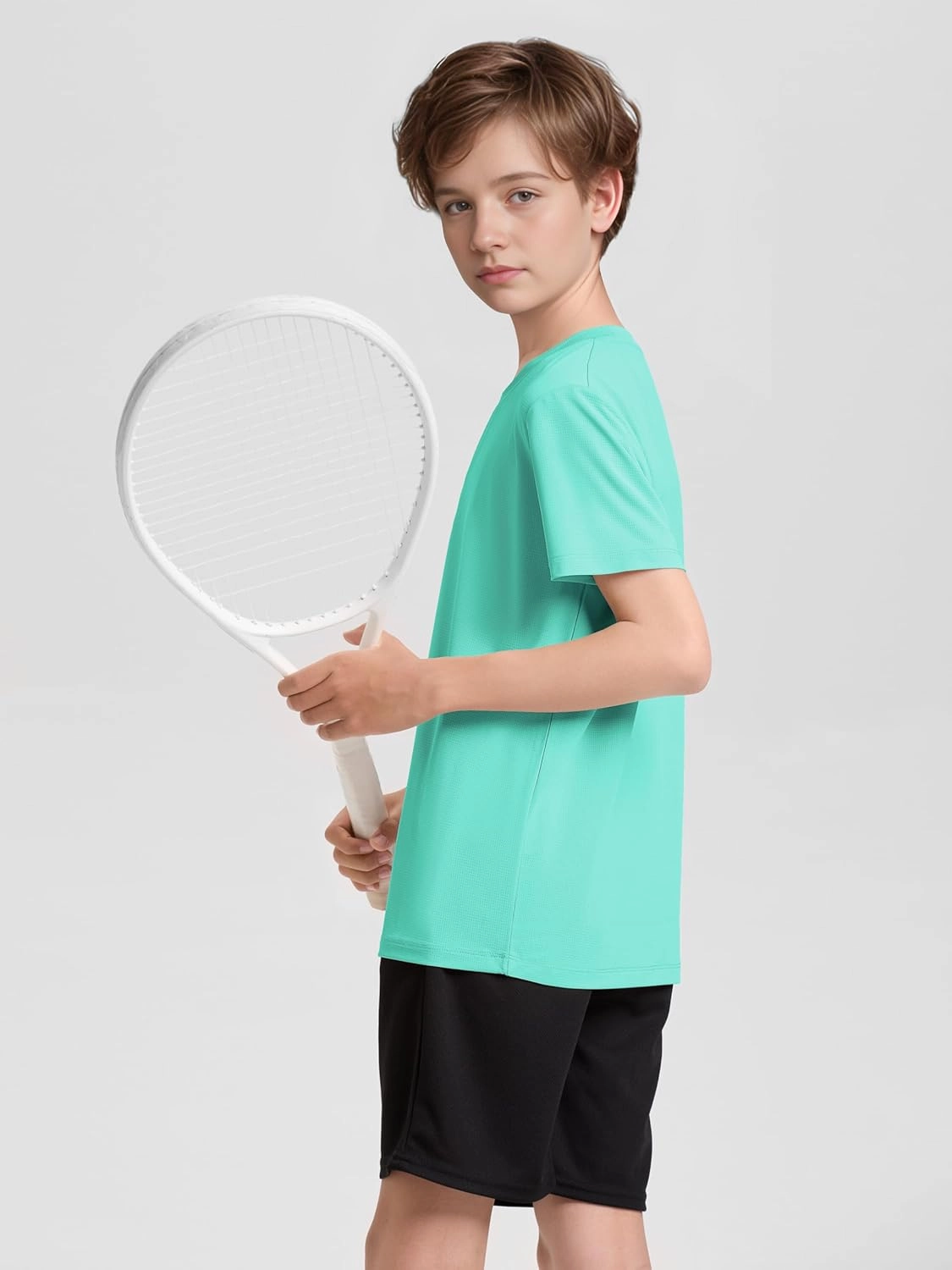 Poroka 5 Pack UPF 50  Youth Boy Lightweight Mesh Quick Dry Athletic Performance T-Shirt Moisture Wicking Active Workout Shirt