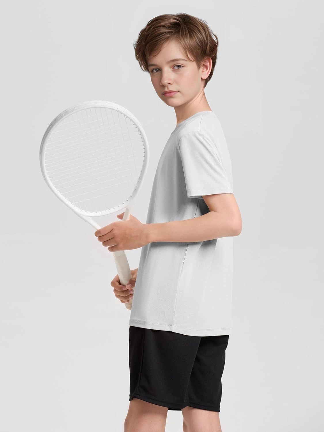 Poroka 5 Pack UPF 50  Youth Boy Lightweight Mesh Quick Dry Athletic Performance T-Shirt Moisture Wicking Active Workout Shirt