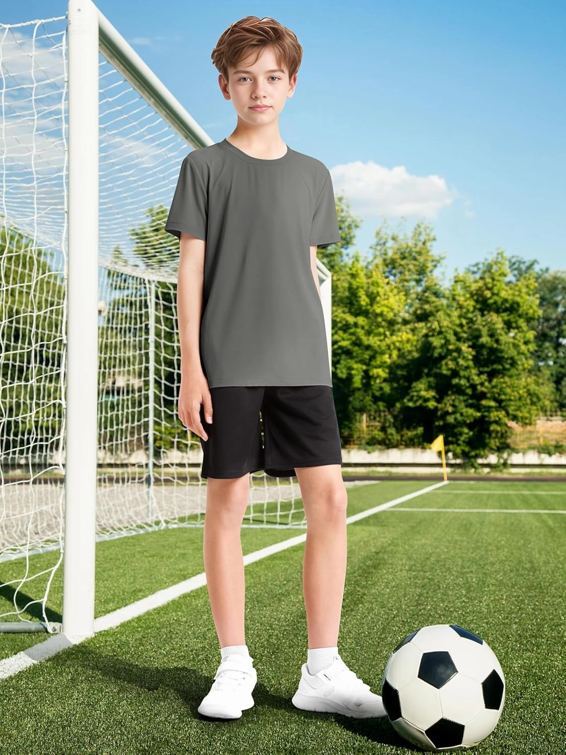 Poroka 5 Pack UPF 50  Youth Boy Lightweight Mesh Quick Dry Athletic Performance T-Shirt Moisture Wicking Active Workout Shirt
