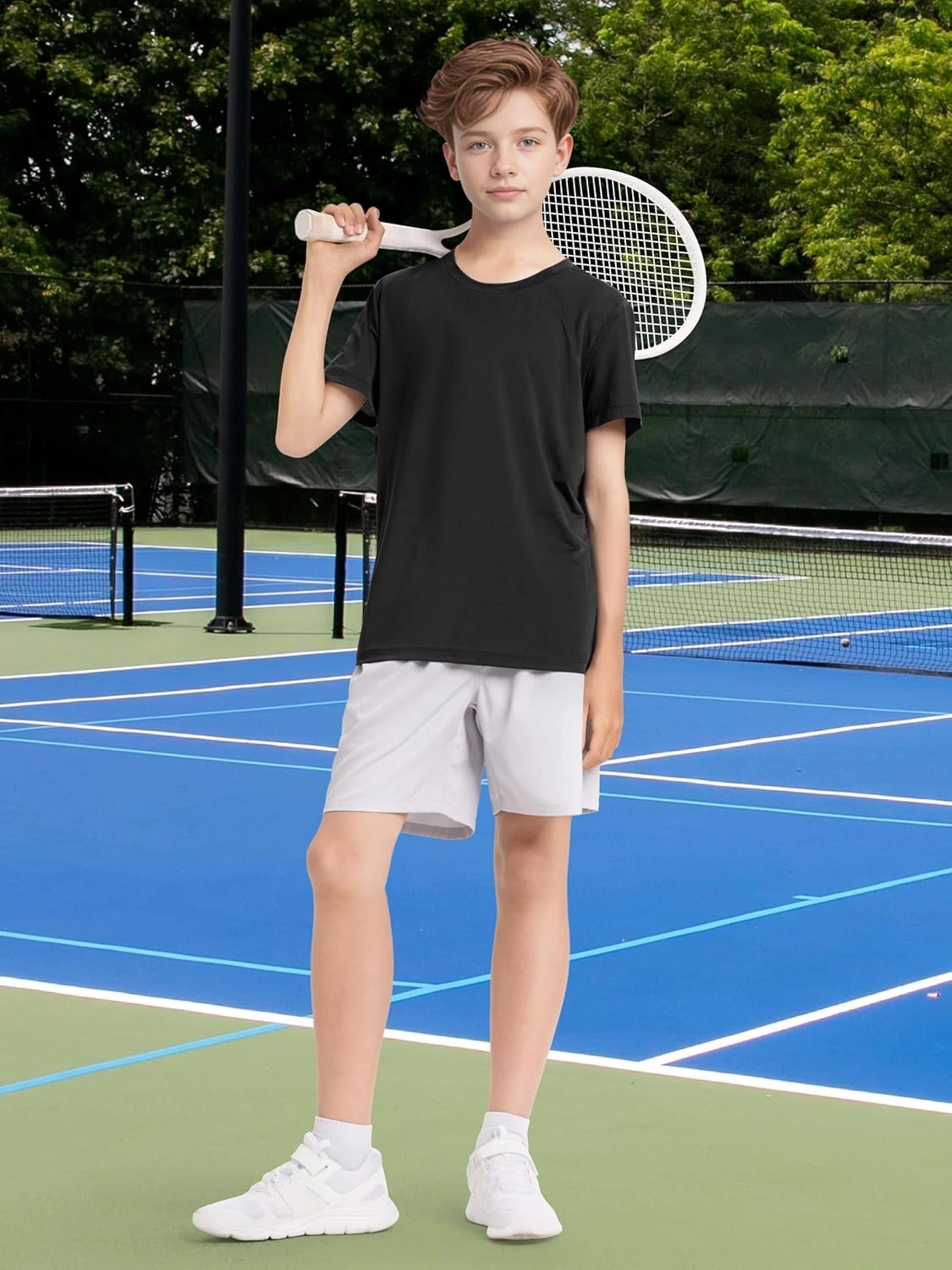 Poroka 5 Pack UPF 50  Youth Boy Lightweight Mesh Quick Dry Athletic Performance T-Shirt Moisture Wicking Active Workout Shirt