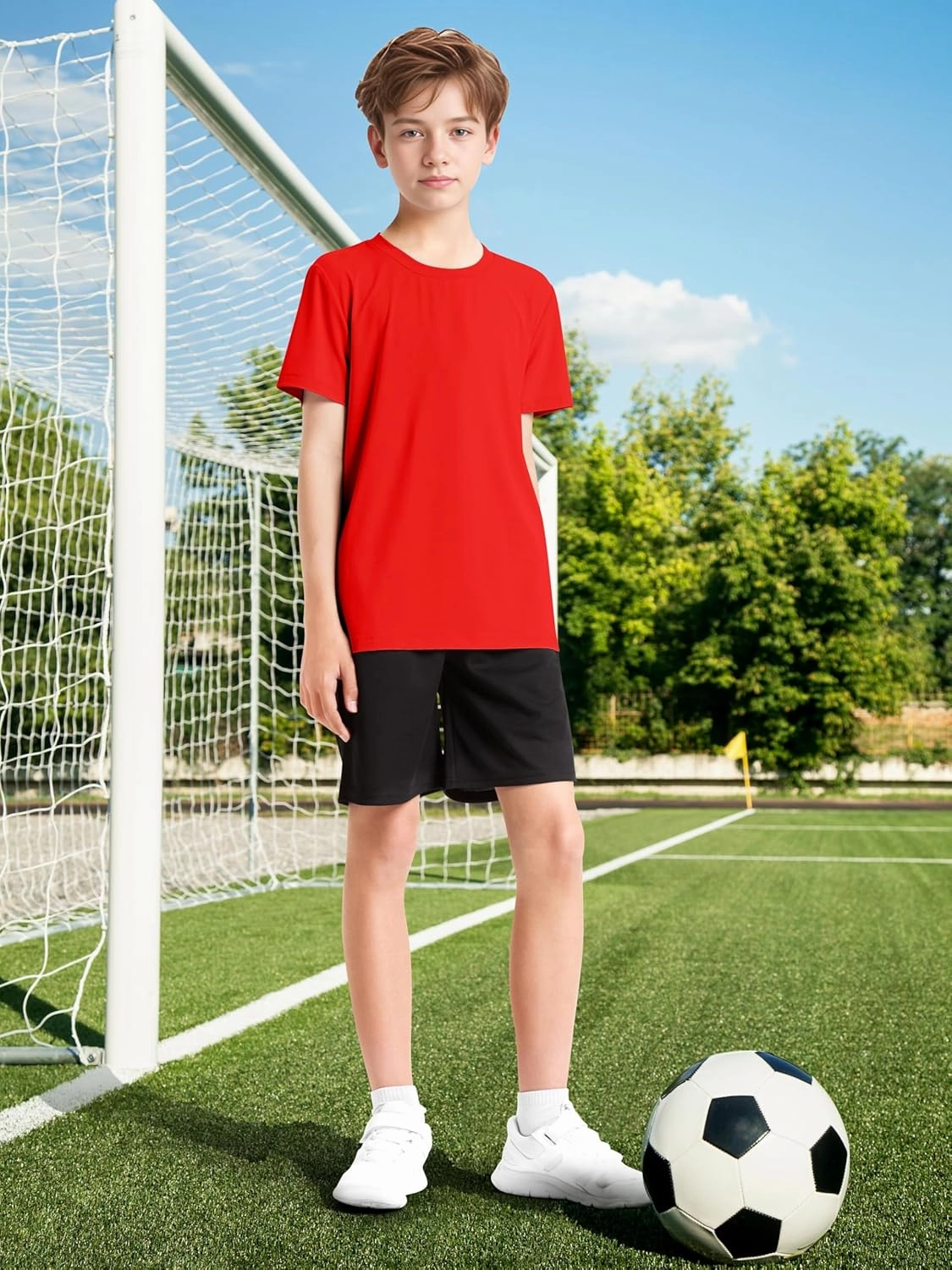 Poroka 5 Pack UPF 50  Youth Boy Lightweight Mesh Quick Dry Athletic Performance T-Shirt Moisture Wicking Active Workout Shirt