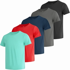 Poroka 5 Pack UPF 50  Youth Boy Lightweight Mesh Quick Dry Athletic Performance T-Shirt Moisture Wicking Active Workout Shirt