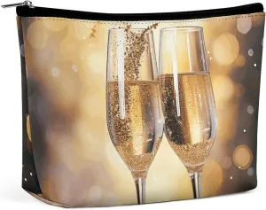 Portable Small Cosmetic Bag Cute Travel Makeup Bag Two Glasses of Champagne Waterproof Toiletry Bag for Women