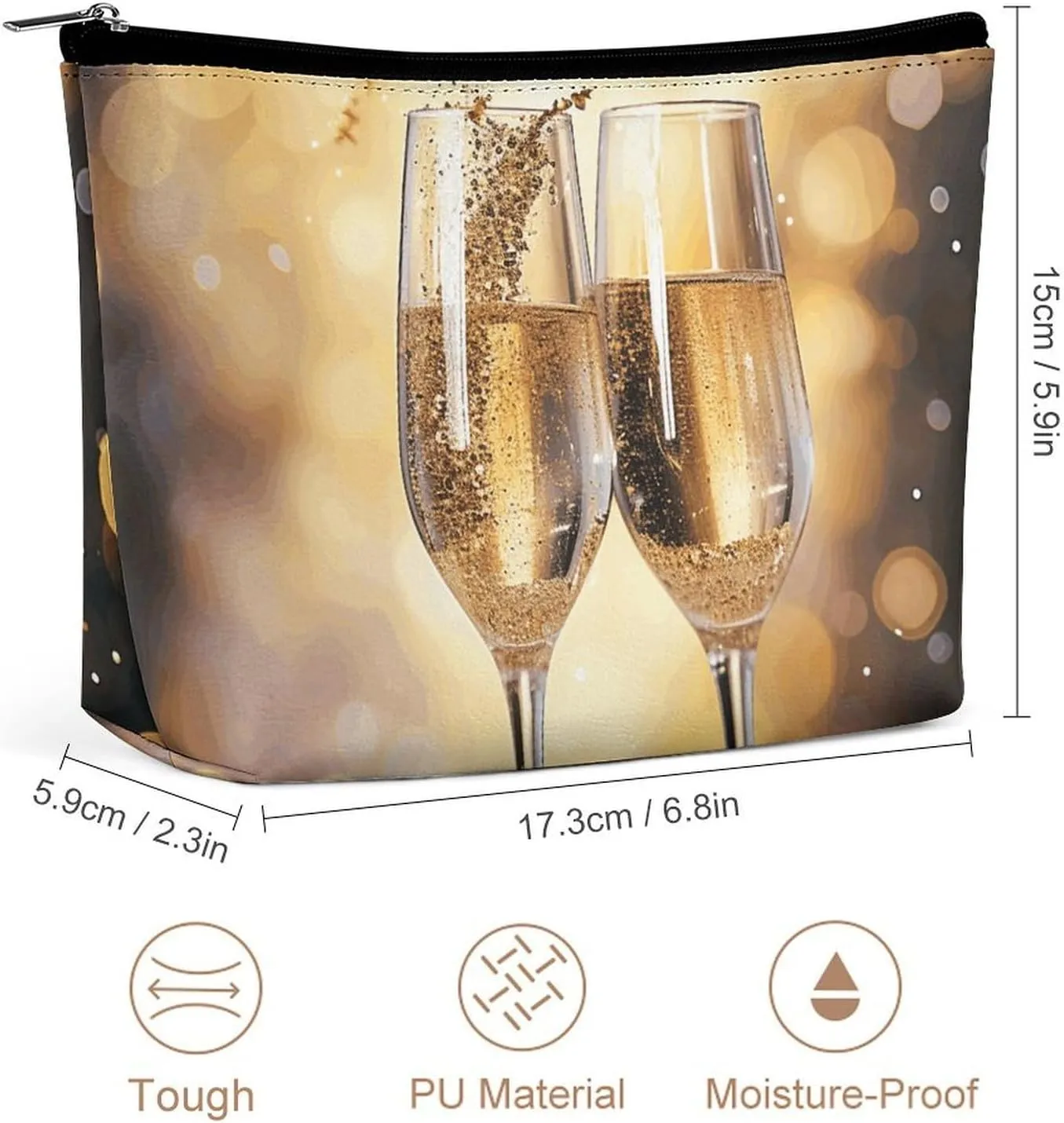 Portable Small Cosmetic Bag Cute Travel Makeup Bag Two Glasses of Champagne Waterproof Toiletry Bag for Women