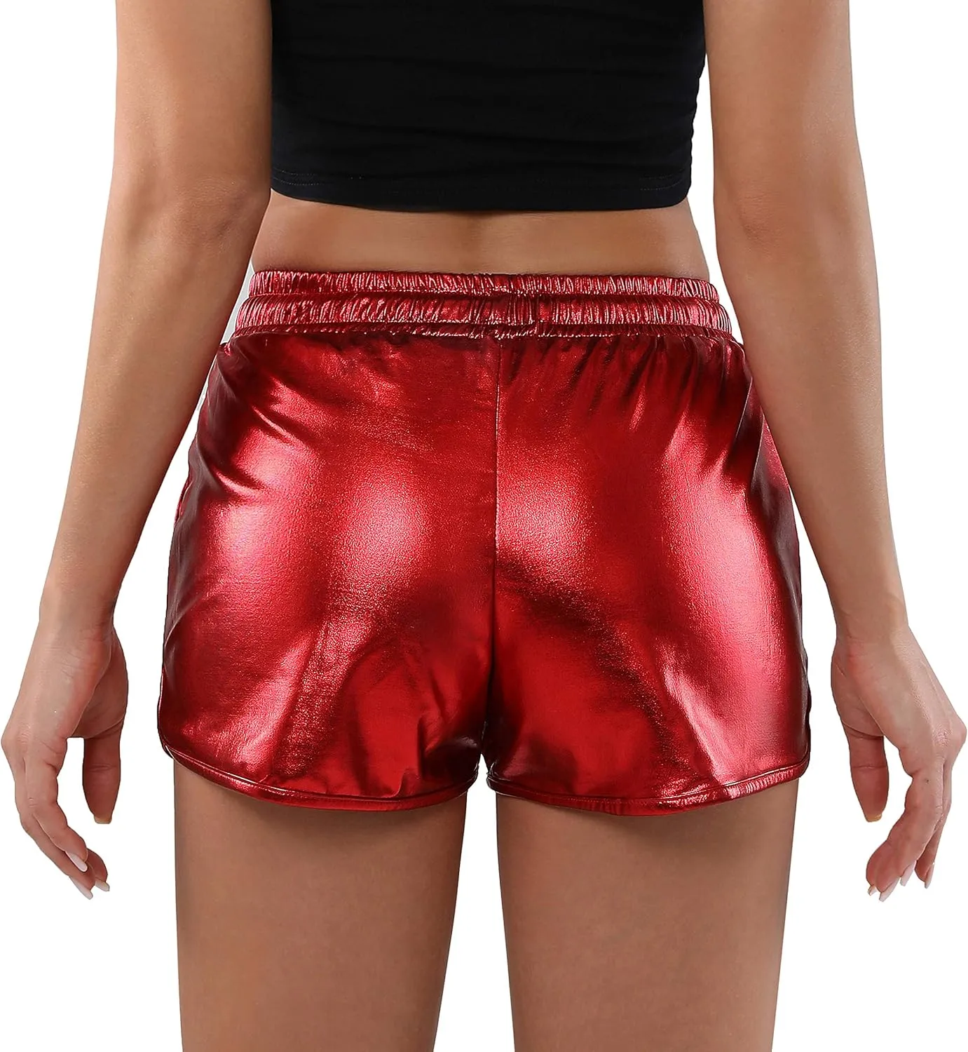 POSHDIVAH Metallic Shorts for Women Hot Sparkly Shiny Shorts with Elastic Drawstring