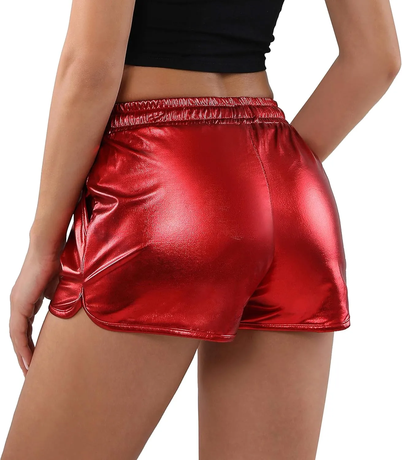 POSHDIVAH Metallic Shorts for Women Hot Sparkly Shiny Shorts with Elastic Drawstring