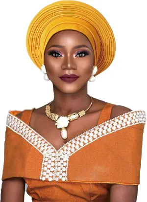 Pre Tied African Headtie Hat Turban Cap for Women Nigerian ASO Oke Headtie Auto Gele Head Wrap for Wedding Party-200G