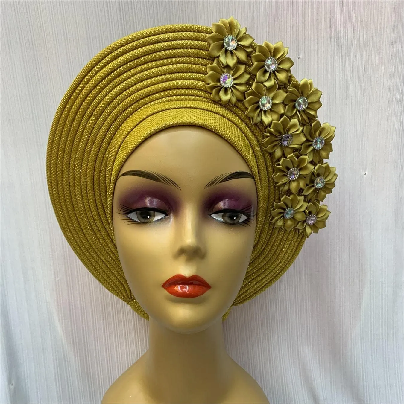Pre Tied African Headtie Hat Turban Cap for Women Nigerian ASO Oke Headtie Auto Gele Head Wrap for Wedding Party-200G