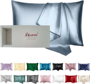 Premium Natural Mulberry Silk Pillowcase for Hair and Skin Made in USA, 22 Momme 6A Silk Pillow Cases Standard Size with Zipper, Ideal for Women's Beauty Sleep, 1 Pc 20"x26" (Standard, Blue Grey)