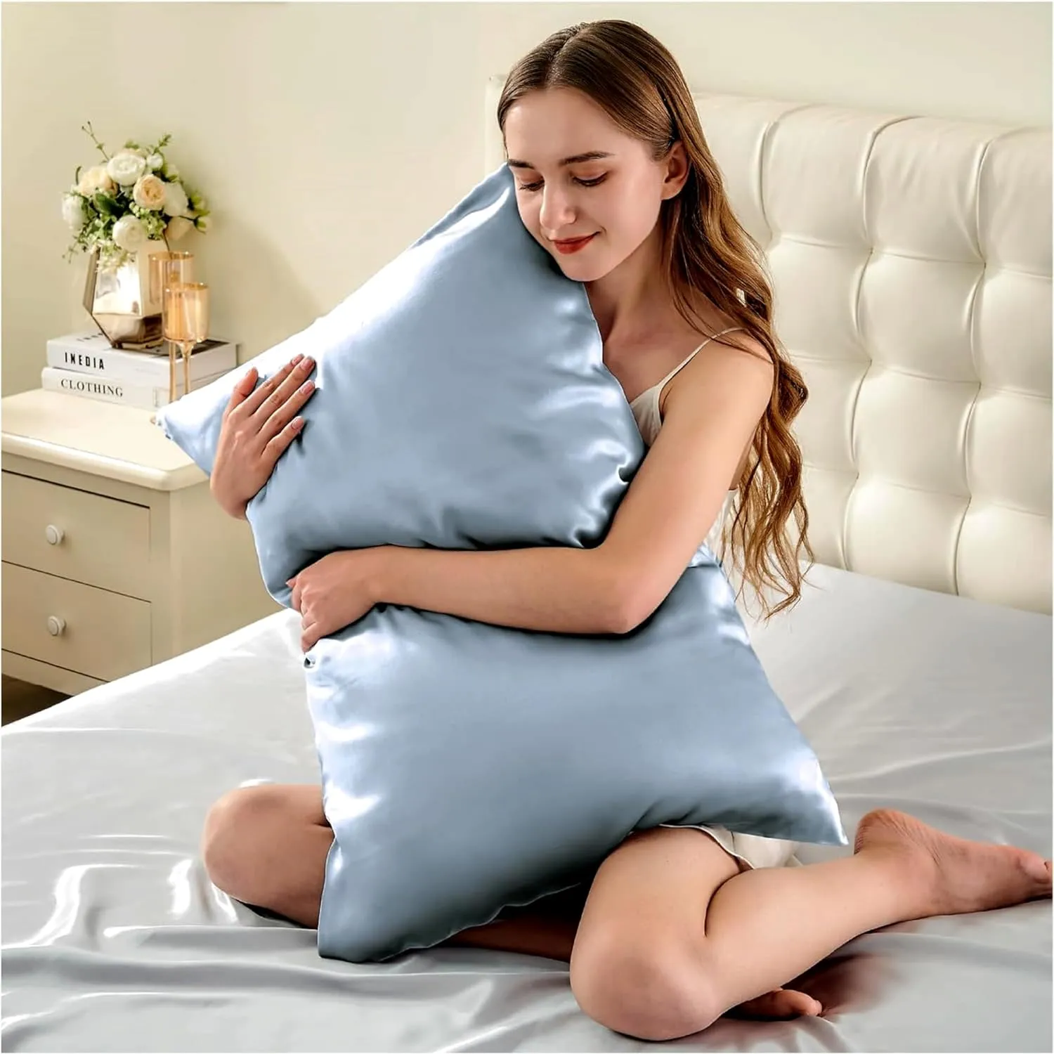 Premium Natural Mulberry Silk Pillowcase for Hair and Skin Made in USA, 22 Momme 6A Silk Pillow Cases Standard Size with Zipper, Ideal for Women's Beauty Sleep, 1 Pc 20"x26" (Standard, Blue Grey)