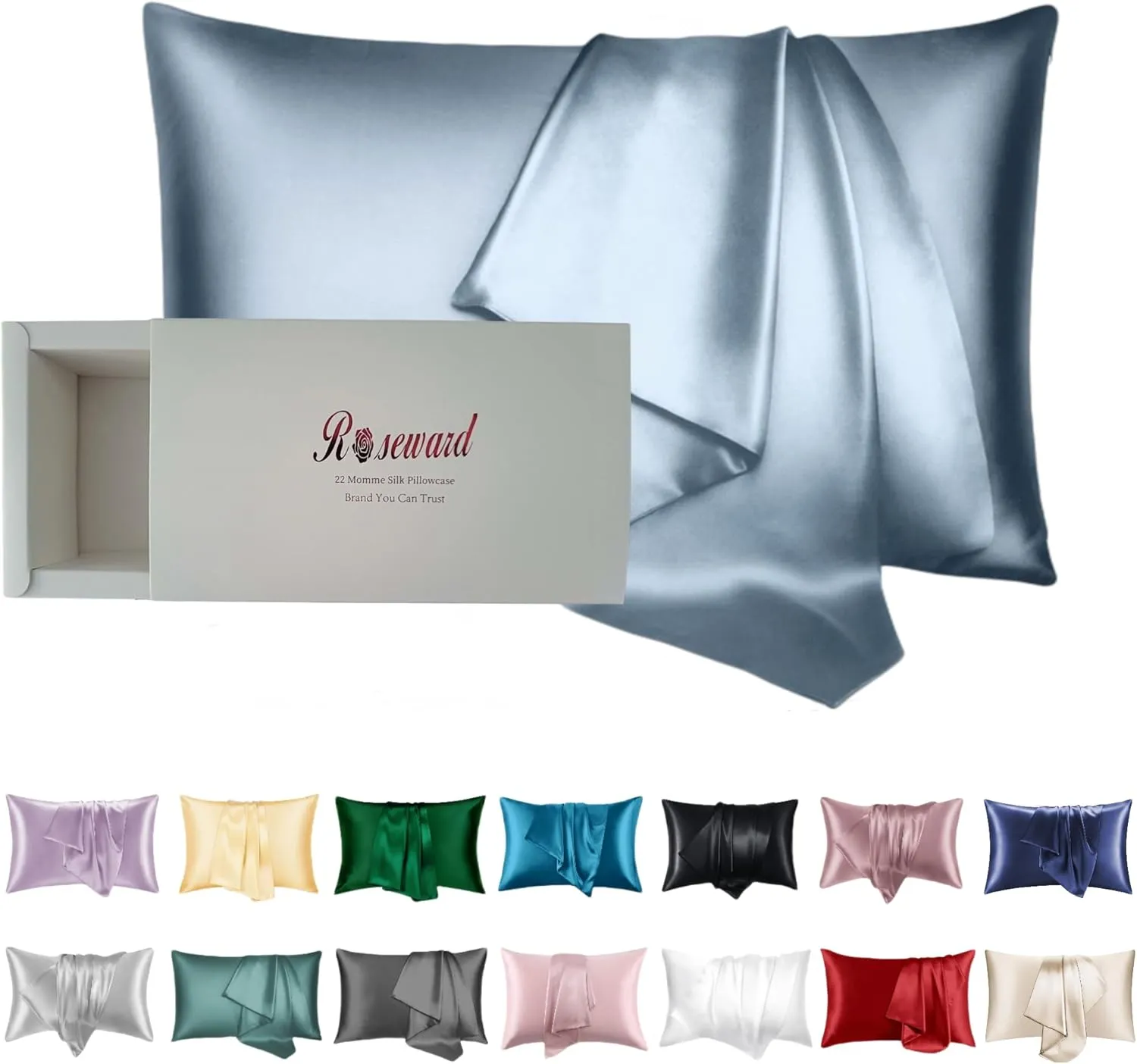 Premium Natural Mulberry Silk Pillowcase for Hair and Skin Made in USA, 22 Momme 6A Silk Pillow Cases Standard Size with Zipper, Ideal for Women's Beauty Sleep, 1 Pc 20"x26" (Standard, Blue Grey)