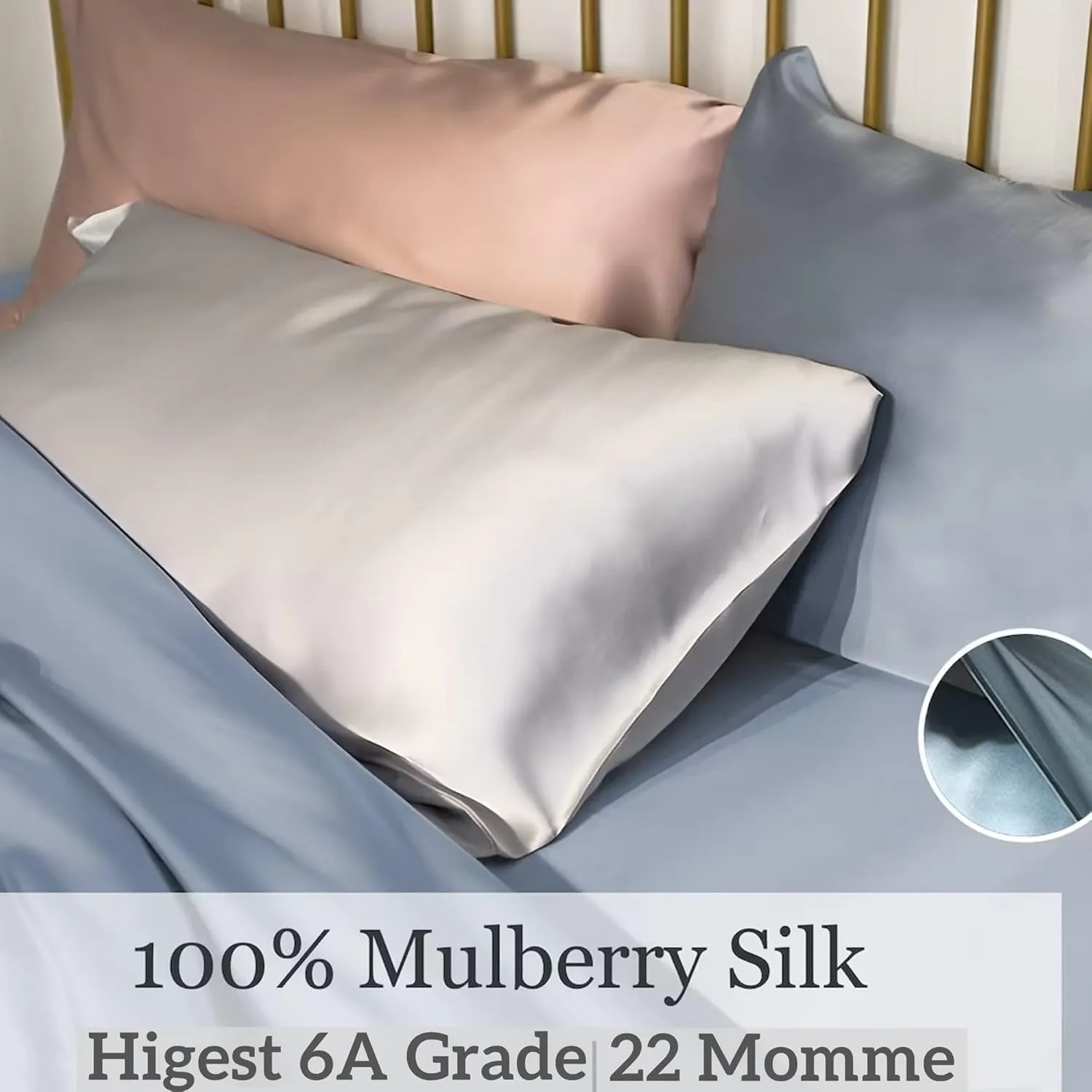 Premium Natural Mulberry Silk Pillowcase for Hair and Skin Made in USA, 22 Momme 6A Silk Pillow Cases Standard Size with Zipper, Ideal for Women's Beauty Sleep, 1 Pc 20"x26" (Standard, Blue Grey)