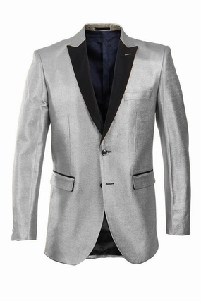 Premium Tazio 'Silver & Black' Slim Fit Satin Tuxedo Blazer