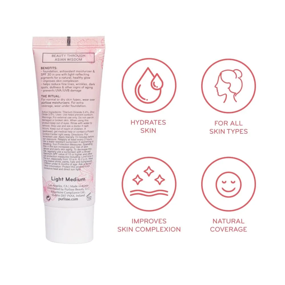 pūrlisse Ageless Glow Serum BB Cream SPF 40 - Glow BB Cream with SPF Enriched with Bakuchiol & Vitamin C to Help Improve Firmness & Reduce Wrinkles for Dewy Skin - Fair (1.4 oz)