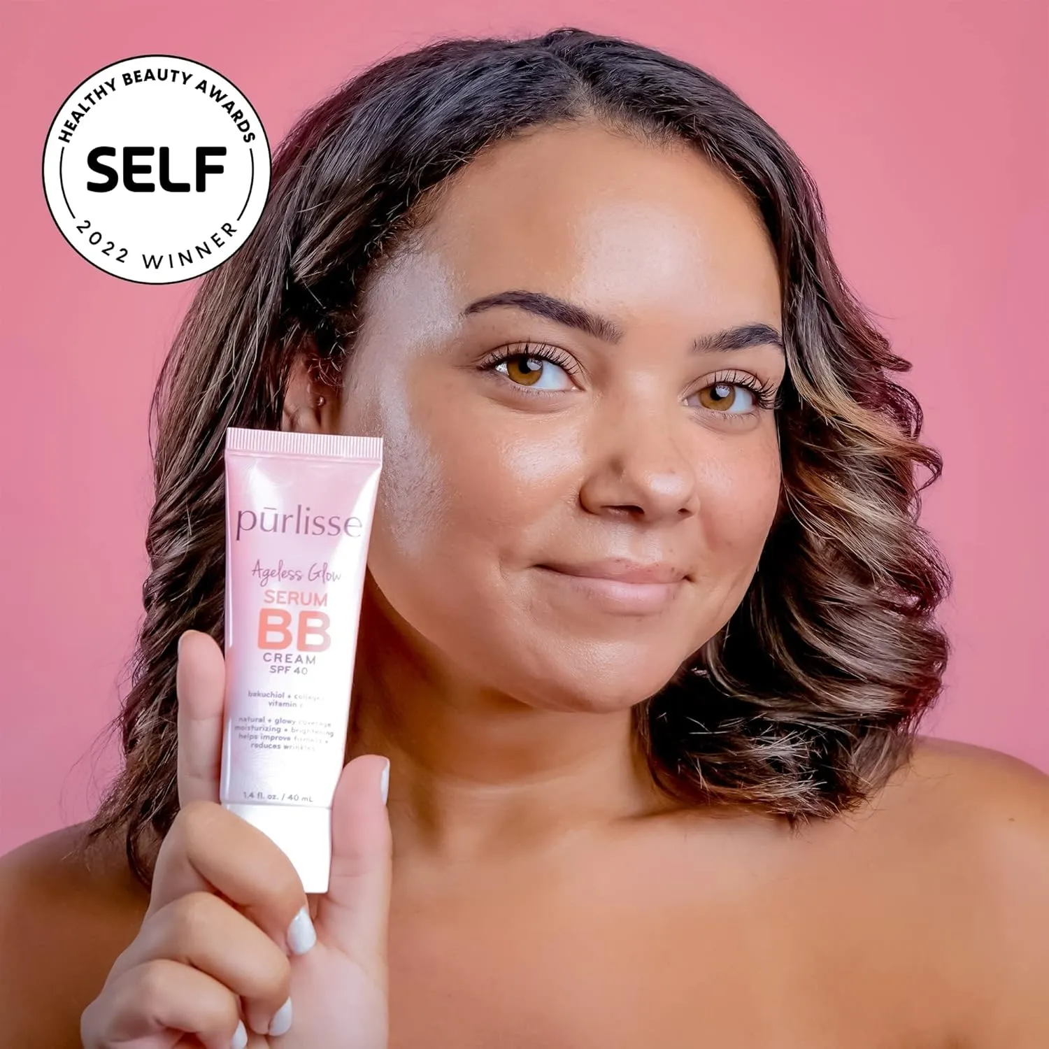 pūrlisse Ageless Glow Serum BB Cream SPF 40 - Glow BB Cream with SPF Enriched with Bakuchiol & Vitamin C to Help Improve Firmness & Reduce Wrinkles for Dewy Skin - Light (1.4 oz)