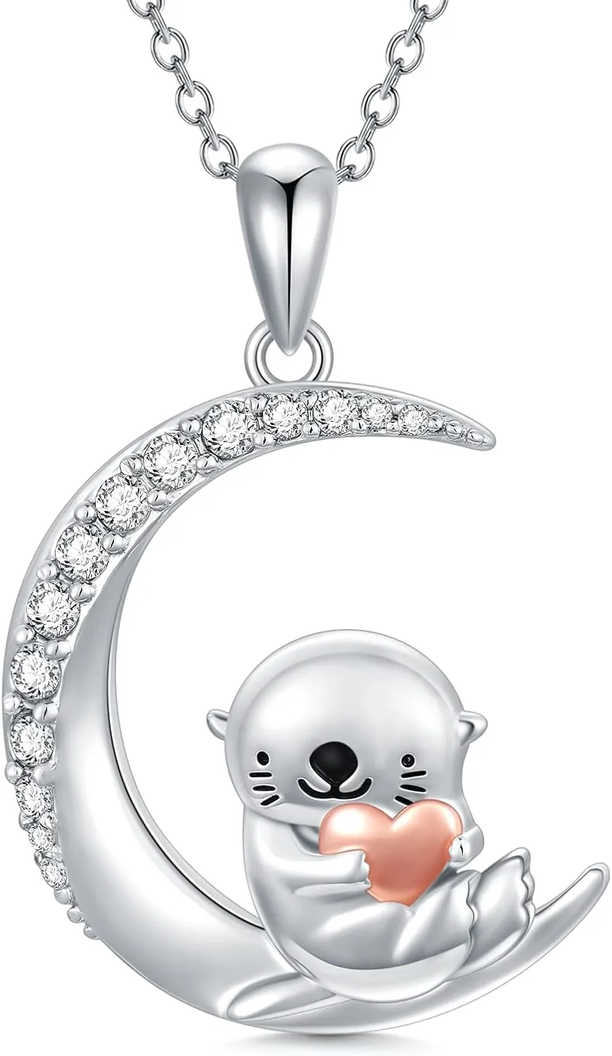 PROESS Animal Birthstone Necklace 925 Sterling Silver Otter/Axolotl/Hippo Pendant Necklace Animal Birthstone Jewelry Gifts for Women