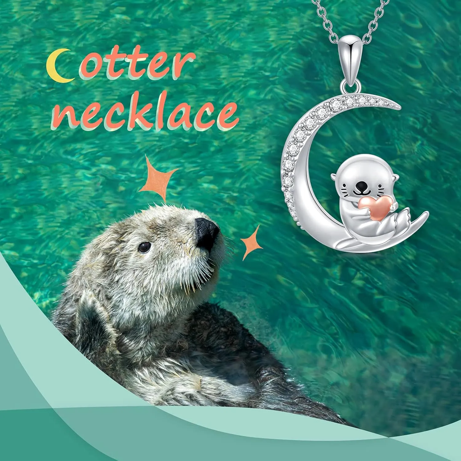 PROESS Animal Birthstone Necklace 925 Sterling Silver Otter/Axolotl/Hippo Pendant Necklace Animal Birthstone Jewelry Gifts for Women