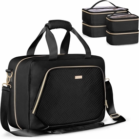 Professional Makeup Artist Travel Case with 4 Detachable Cosmetic Bags, Large Make up Organizer Bag with Makeup Kit Storage Section and Hair Tools Pocket, Black (Empty Bag Only)