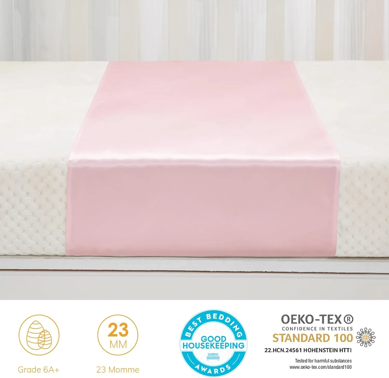 PROMEED 100% Mulberry Silk Crib Sheet for Baby Hair, 23 Momme Silk Bassinet Slip for Baby Bald Spots, Soft and Safe Cot Sleeve for Everyday Use (Pink)
