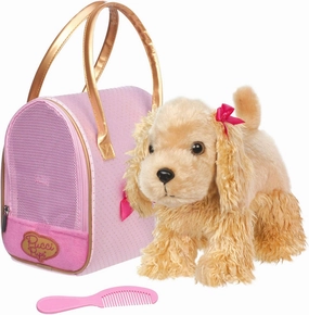 Pucci Pups – Plush Dog & Carrying Bag – Stuffed Animal Puppy with Accessories – Cocker Spaniel Stuffed Puppy – Comb & Purse – 2 Years   – Golden Dot Glam Bag & Cocker Spaniel