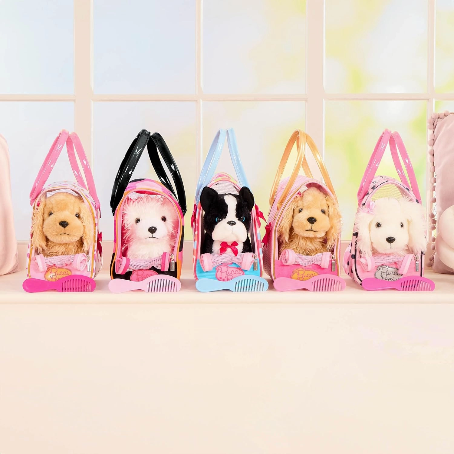 Pucci Pups – Plush Dog & Carrying Bag – Stuffed Animal Puppy with Accessories – Cocker Spaniel Stuffed Puppy – Comb & Purse – 2 Years   – Golden Dot Glam Bag & Cocker Spaniel
