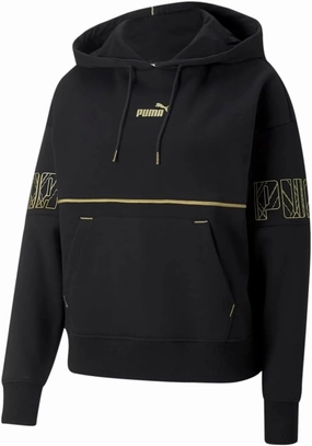 PUMA Womens Power Deco Glam Logo Hoodie Casual Outerwear Casual Drawstring - Black - Size S