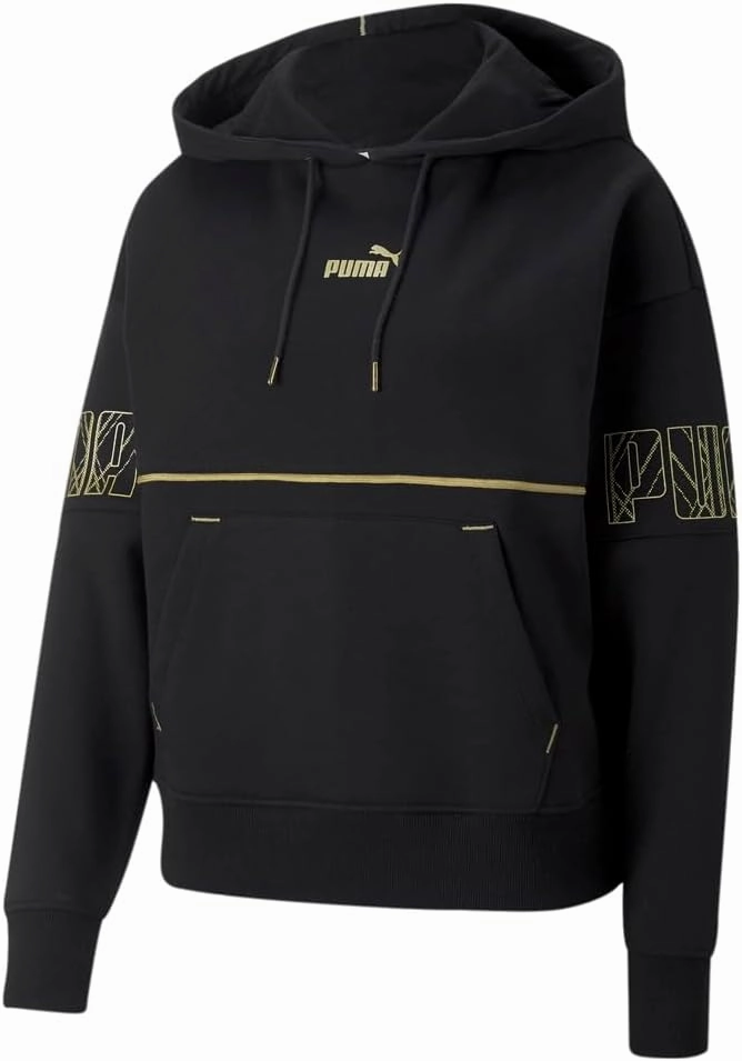 PUMA Womens Power Deco Glam Logo Hoodie Casual Outerwear Casual Drawstring - Black - Size S