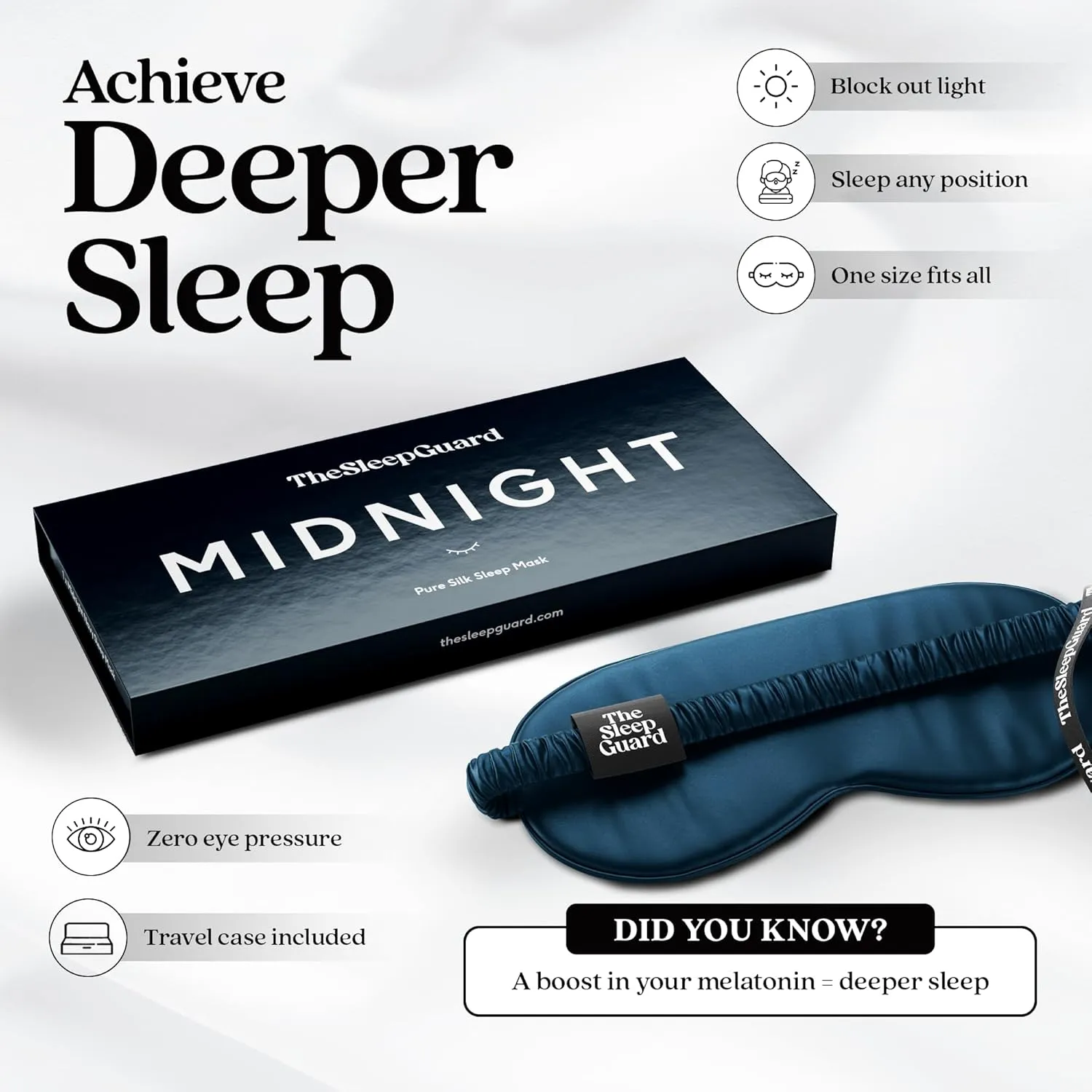 Pure Silk Sleep Mask [100% 6A Mulberry Silk, 22 Momme] Light Blocking Travel Essentials. Eye Masks for Sleeping. Black Oeko-Tex Blindfold. Eye Covers for Men & Women