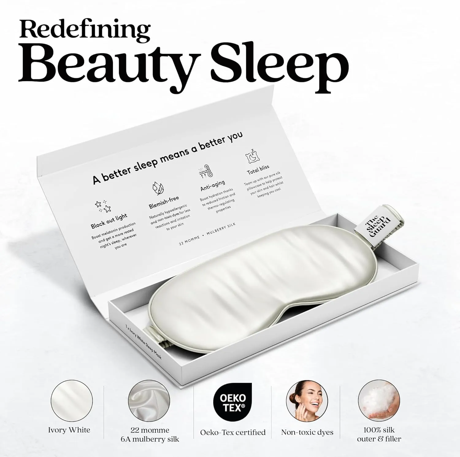Pure Silk Sleep Mask [100% 6A Mulberry Silk, 22 Momme] Light Blocking Travel Essentials. Eye Masks for Sleeping. Black Oeko-Tex Blindfold. Eye Covers for Men & Women