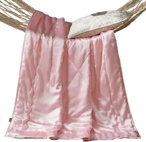 Pure Silk Throw Blanket, 100% Mulberry Silk Inside and Outside, Soft Blanket for Couch Bed Sofa - Lightweight Cozy Smooth Bed Blanket for All Seasons, Adults Size 53x72, Light Pink