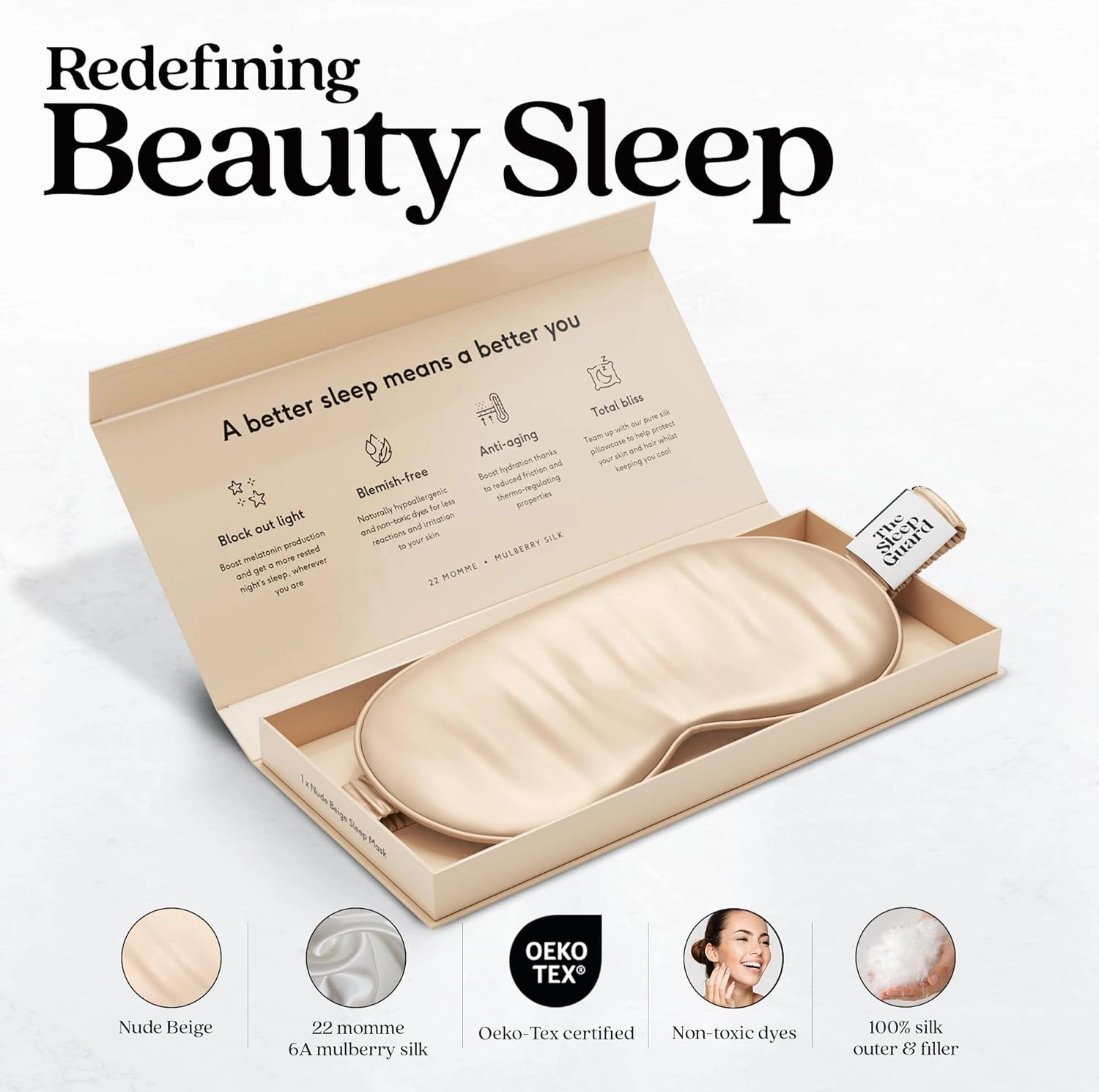Pure Silk Sleep Mask [100% 6A Mulberry Silk, 22 Momme] Light Blocking Travel Essentials. Eye Masks for Sleeping. Black Oeko-Tex Blindfold. Eye Covers for Men & Women