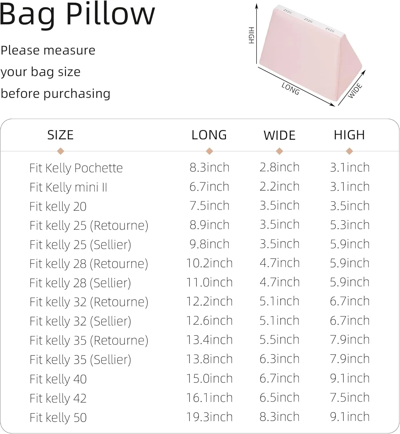 Purse Pillow for Kelly Pochette/Mini2/20/25/28/32/35/40/42/50,Memory Foam Shaper Insert,Silky Bag Pillow for Luxury Handbag Tote(Kelly25 Sellier,Pink)