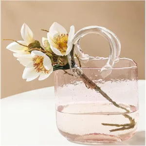 Purse Vase for Flowers, Hand Blown Glass Vase Purse Purse Vase with Fish Bowl Handbag Unique Flower Vase, for Flowers/Home Décor/Office,Style1-Pink