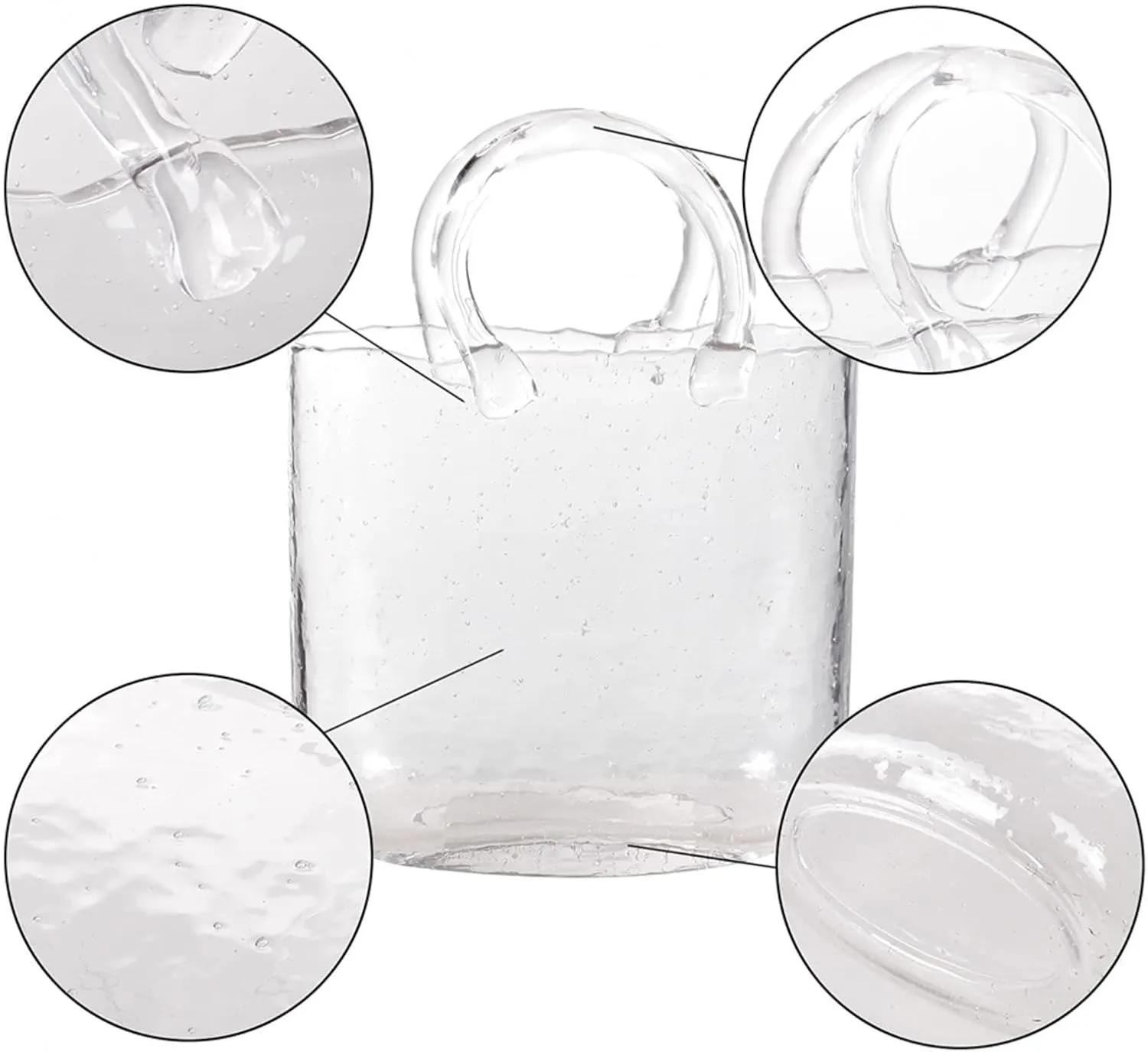 Purse Vase for Flowers, Hand Blown Glass Vase Purse Purse Vase with Fish Bowl Handbag Unique Flower Vase, for Flowers/Home Décor/Office,Style1-Pink