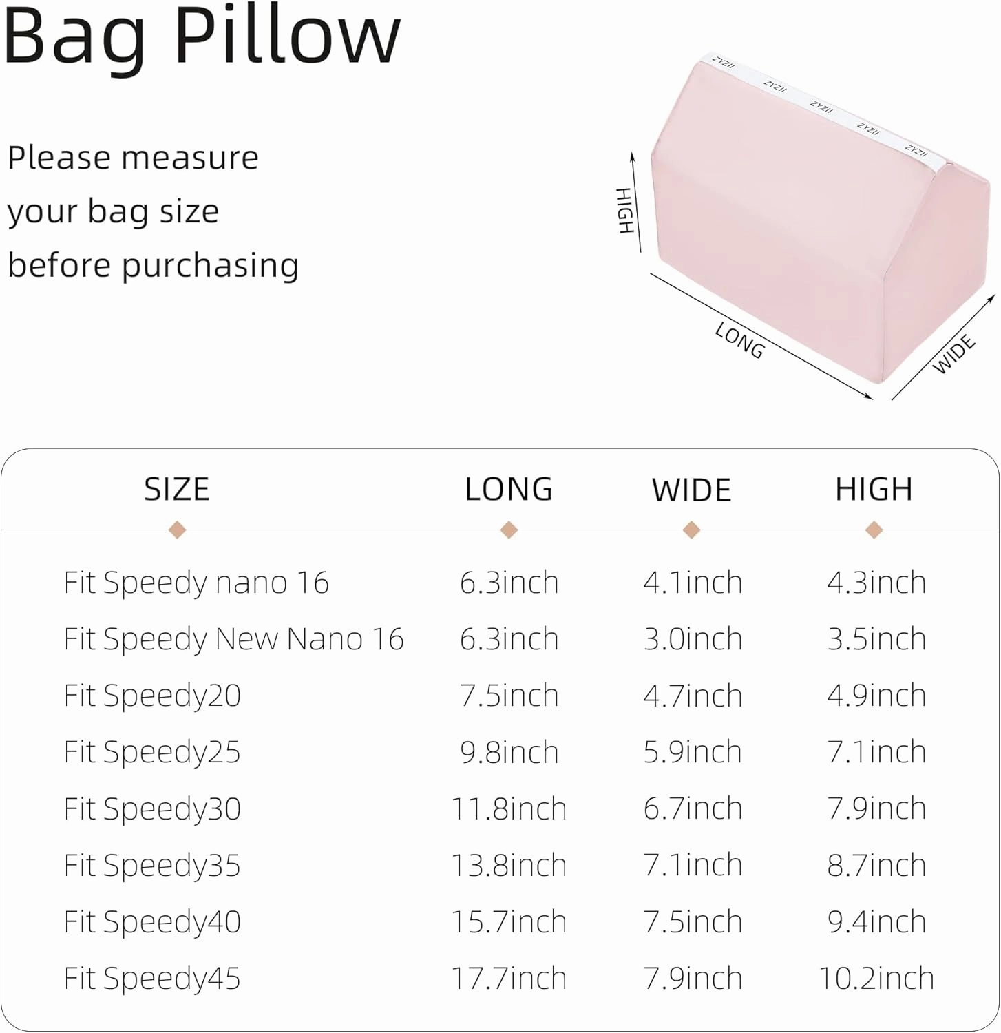 Purse Pillow for LV Speedy Nano16/20/25/30/35/45,Memory Foam Shaper Insert,Silky Bag Pillow for Luxury Handbag Tote(Speedy45,Pink)