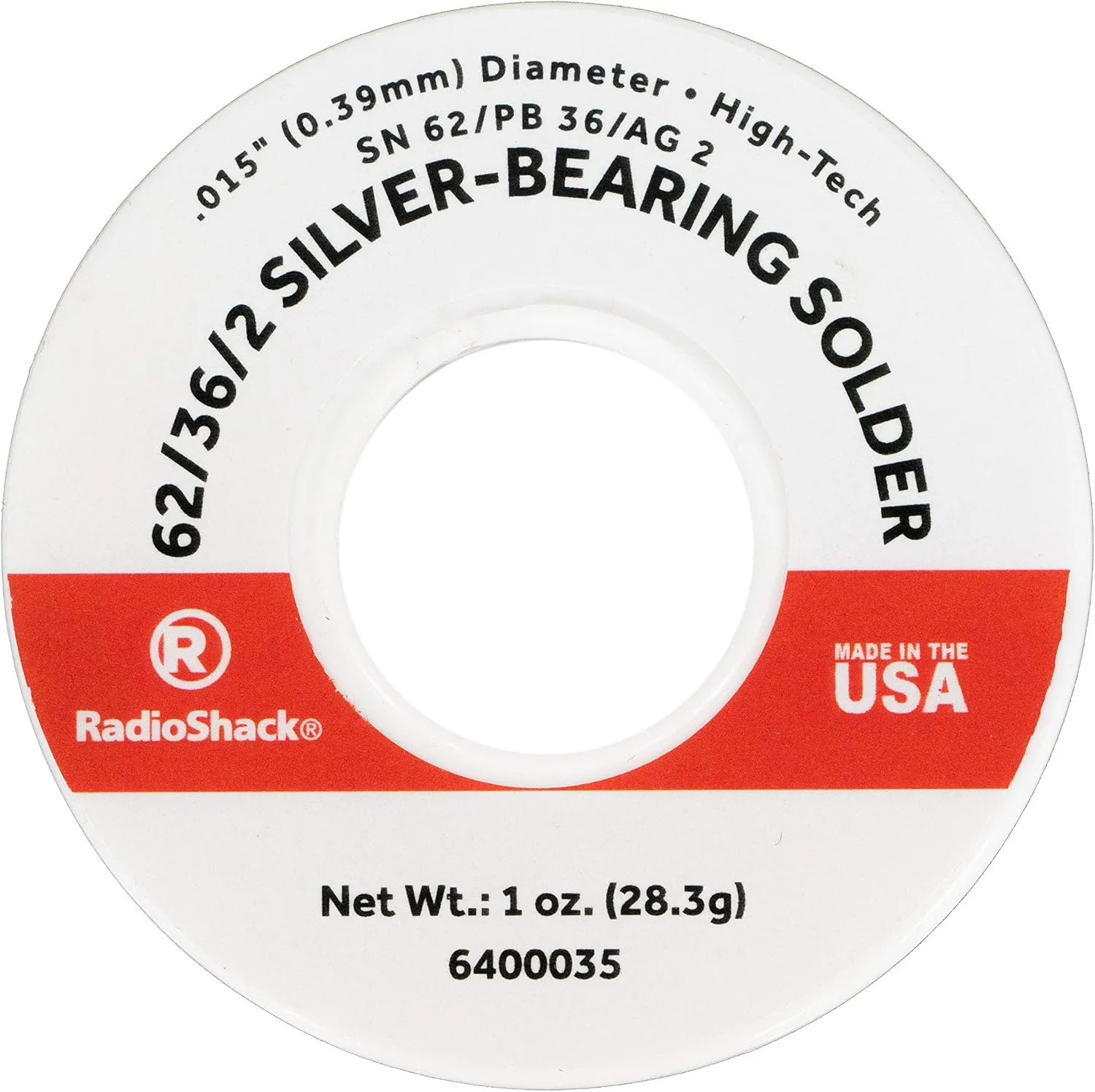 RadioShack SnPbAg 62/36/2 Silver-Bearing Rosin-Core Solder, 0.015" Diameter - 1.0oz