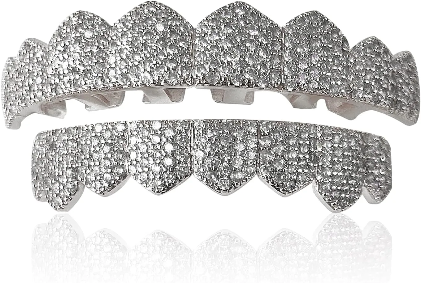 Rapper Men and Women Fashion Accessories Iced Out Diamond Grills Gold/Silver Finish 8 Top Teeth 8 Bottom Tooth with Extra Molding Bars