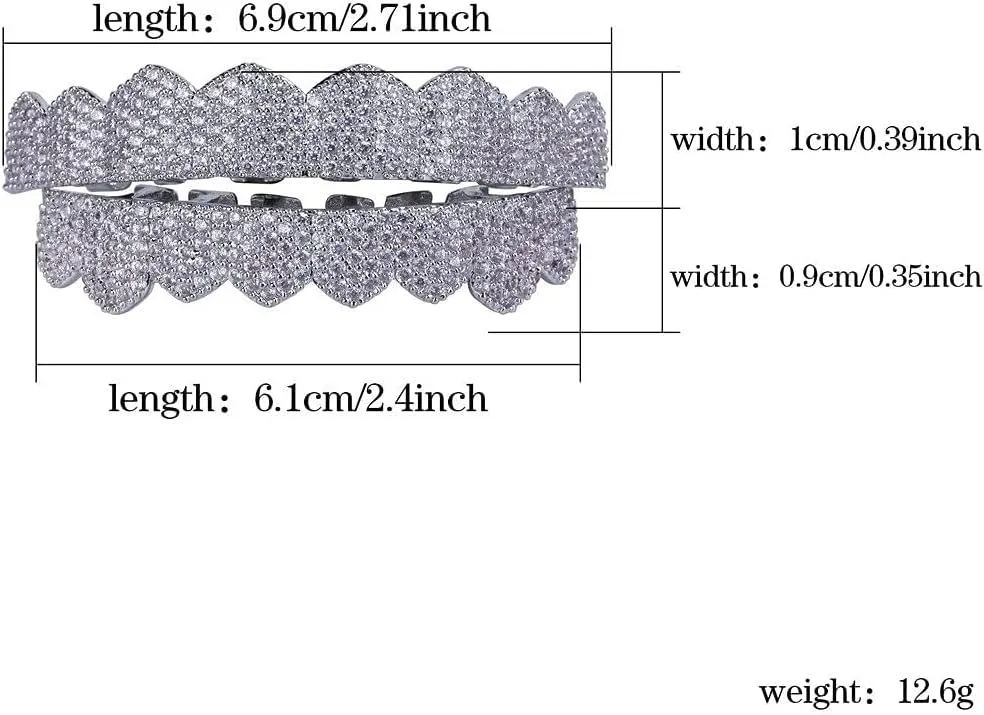 Rapper Men and Women Fashion Accessories Iced Out Diamond Grills Gold/Silver Finish 8 Top Teeth 8 Bottom Tooth with Extra Molding Bars