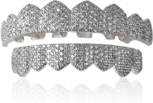 Rapper Men and Women Fashion Accessories Iced Out Diamond Grills Gold/Silver Finish 8 Top Teeth 8 Bottom Tooth with Extra Molding Bars