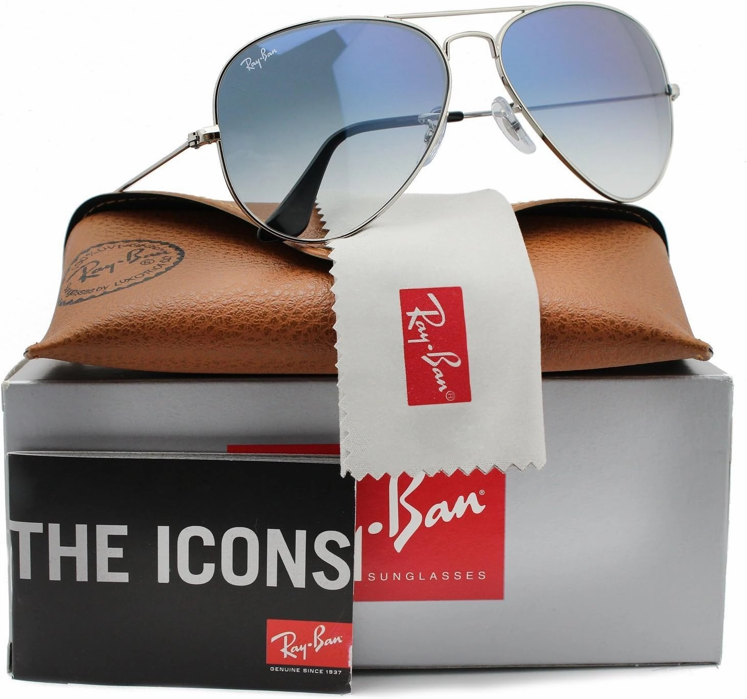 Ray-Ban RB3025 Large Aviator Sunglasses Shiny Silver w/Blue Gradient (003/3F) 3025 62mm Authentic