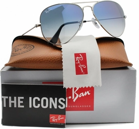 Ray-Ban RB3025 Large Aviator Sunglasses Shiny Silver w/Blue Gradient (003/3F) 3025 62mm Authentic